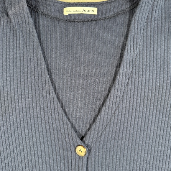 Reformation Dress Womens Small Navy Agatha Knit Ribbed Long Sleeve Button Front - Picture 4 of 11